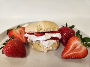 Strawberry Biscuit plated with strawberries